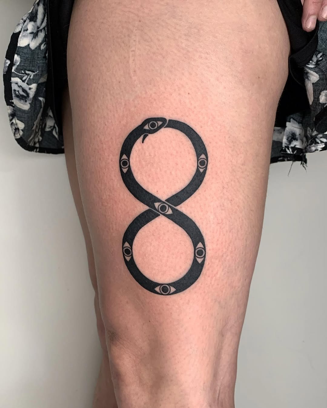 Unique ouroboros tattoo design with hidden eyes