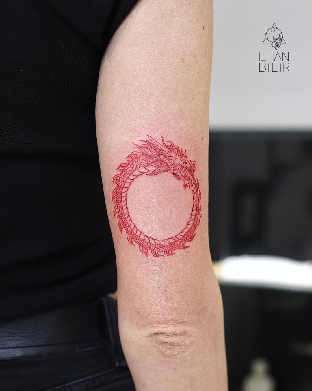 Elegant red dragon ouroboros tattoo design