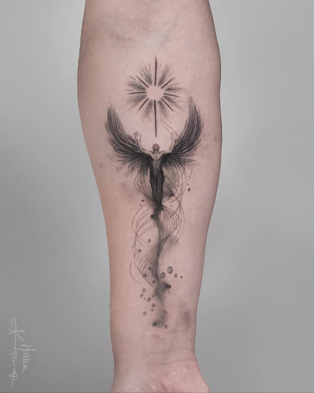 Stunning phoenix tattoo with dynamic flow