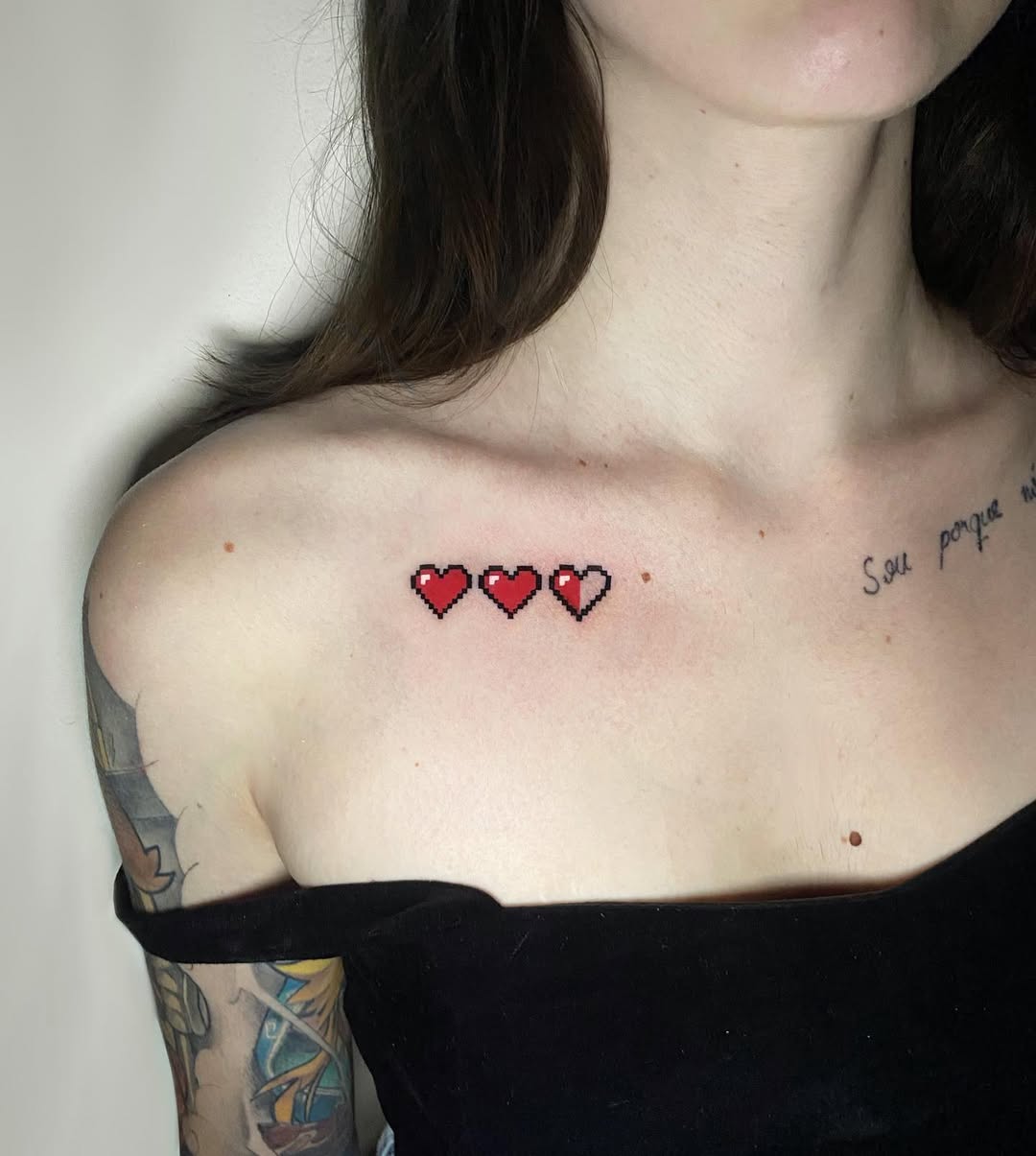 Vibrant pixel hearts for a unique tattoo style