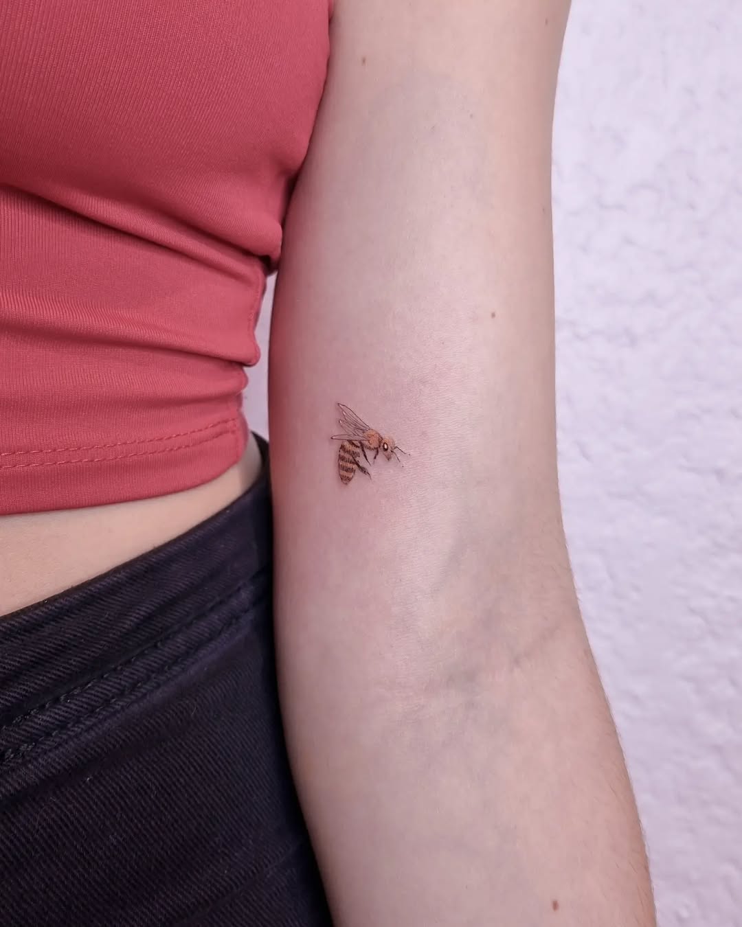 Realistic Bee Tattoo on Inner Arm