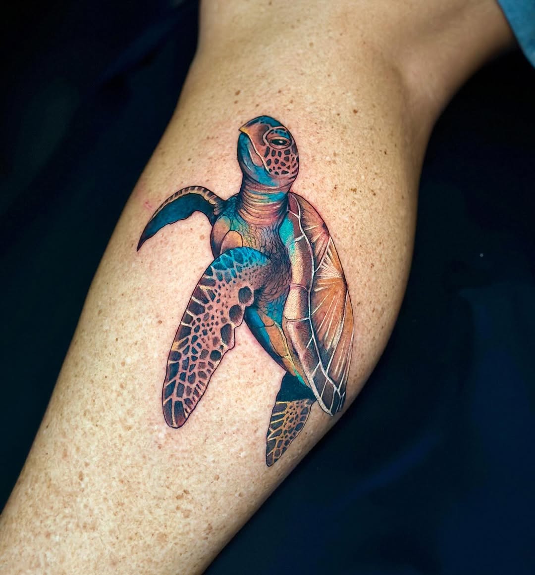 Stunning Realistic Sea Turtle Tattoo Design