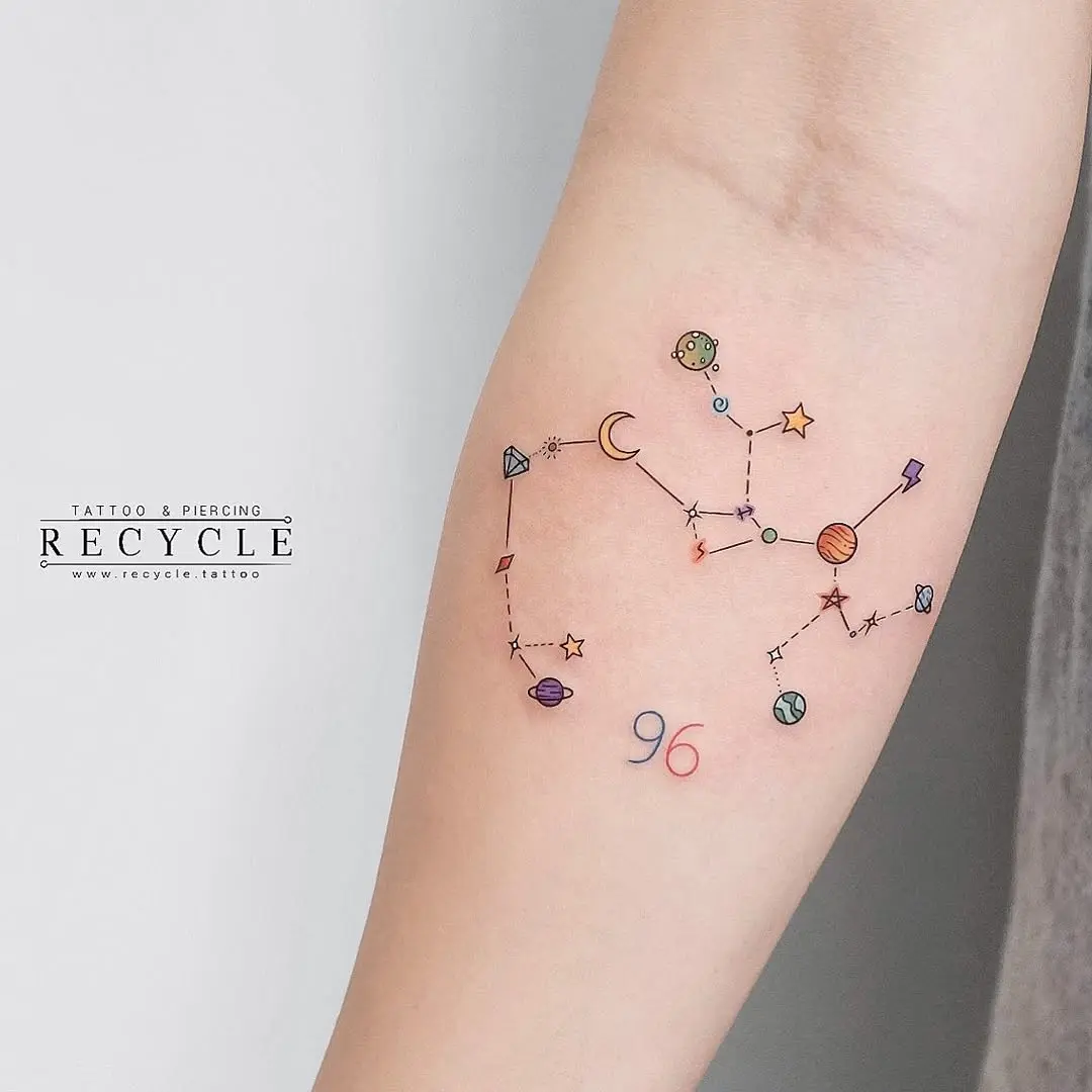 Colorful Sagittarius constellation with celestial elements