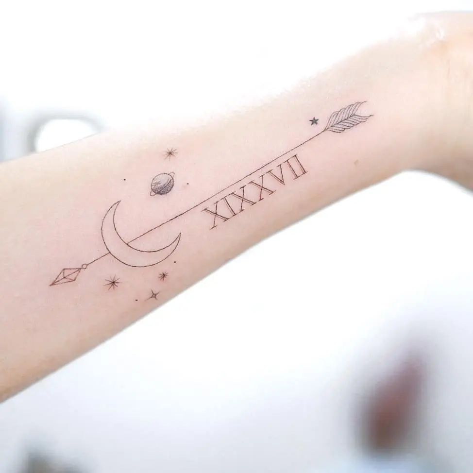 Celestial Sagittarius Tattoo with Moon and Arrow