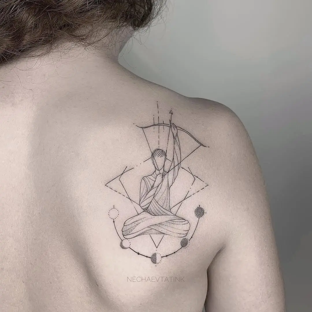 Elegant Sagittarius Tattoo with Geometric Elements