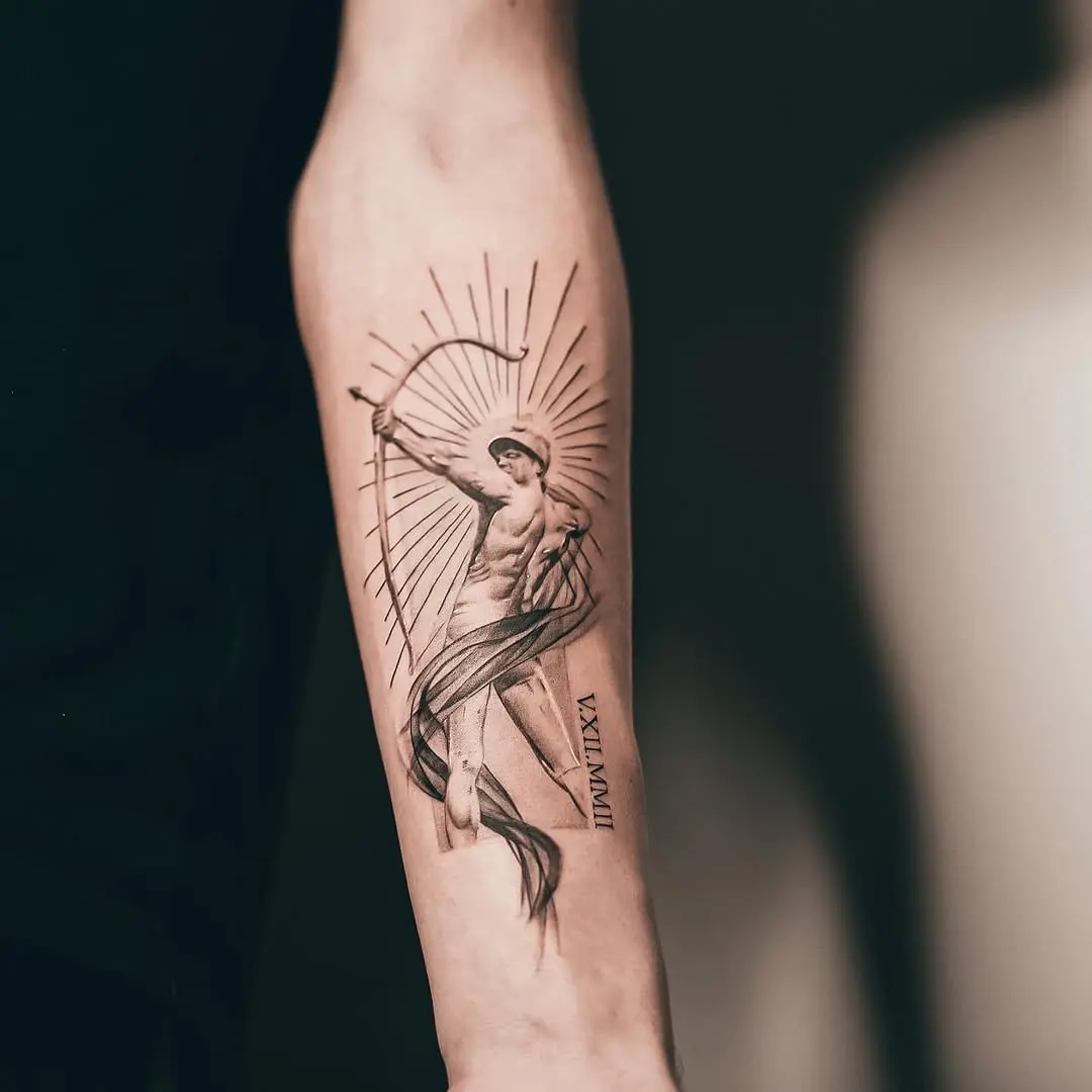 Stunning Sagittarius tattoo radiating celestial energy