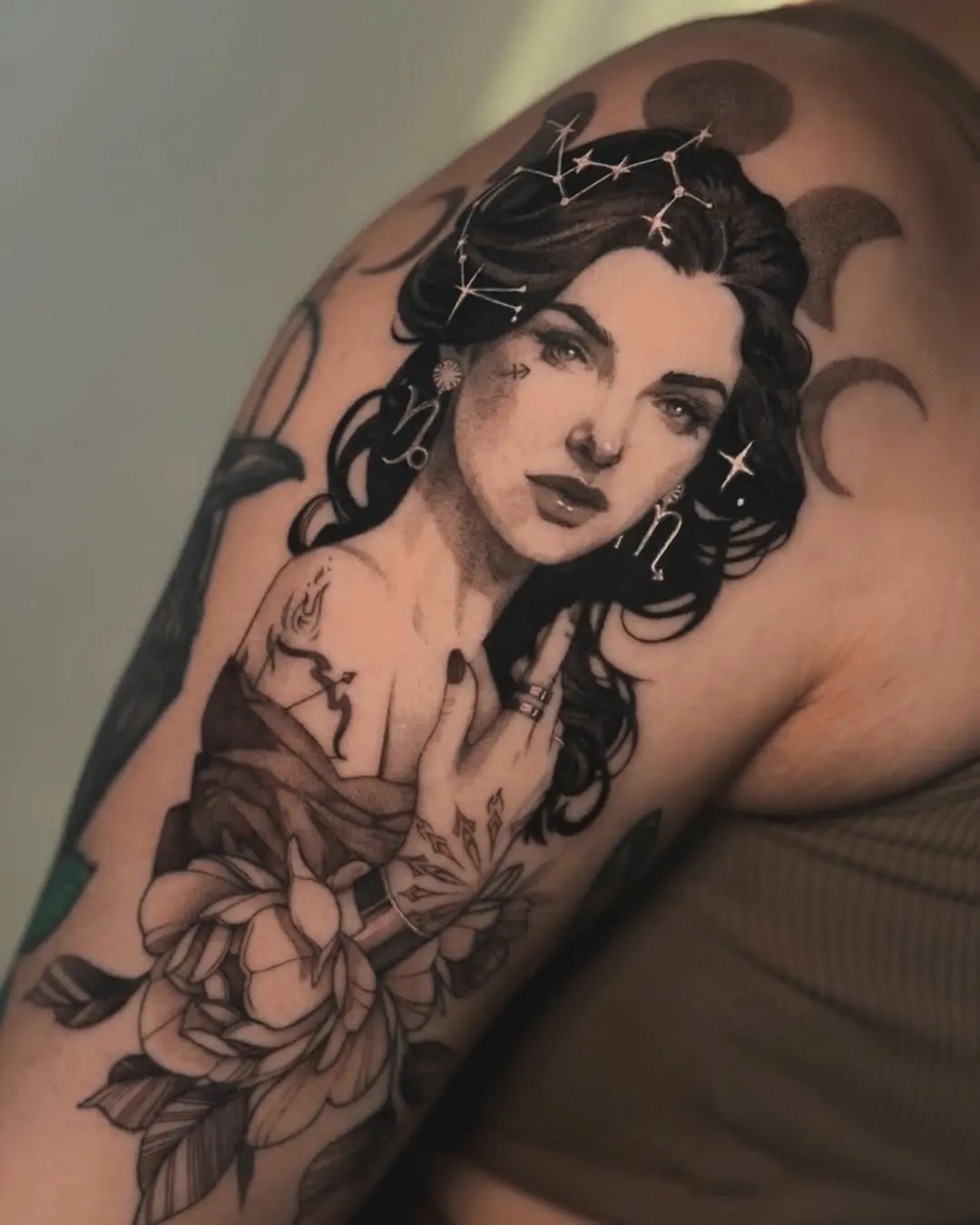 Elegant Sagittarius tattoo with celestial elements