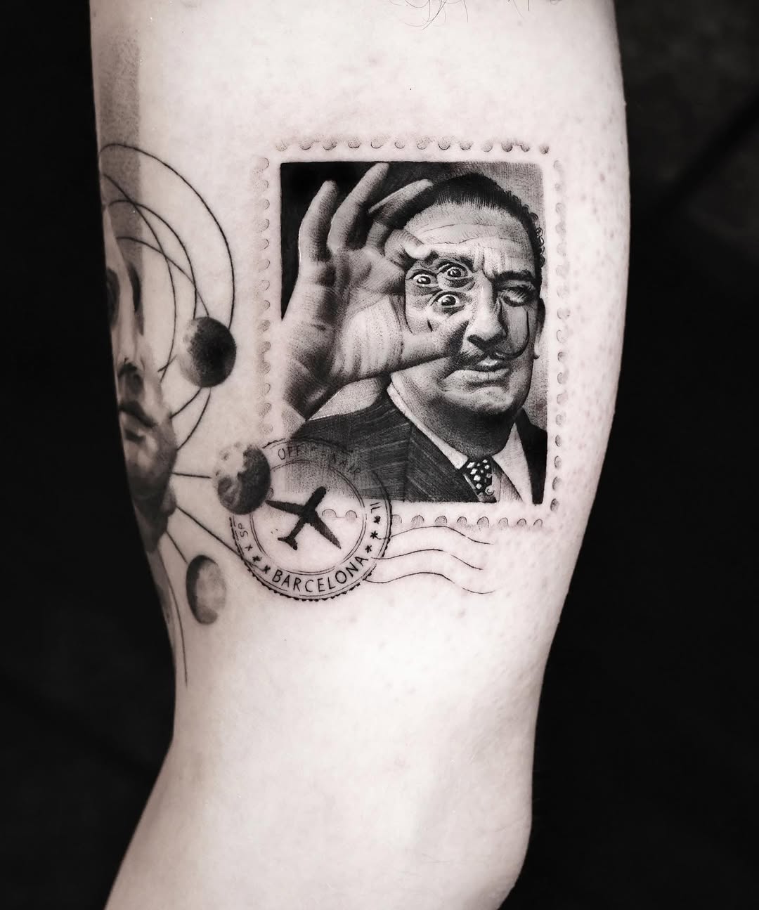 Unique Salvador Dali Tattoo with Portrait and Eye