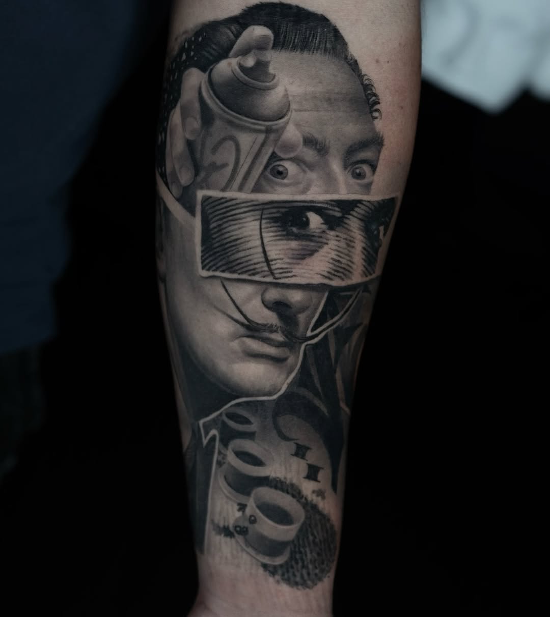 Intricate Salvador Dali-inspired tattoo design