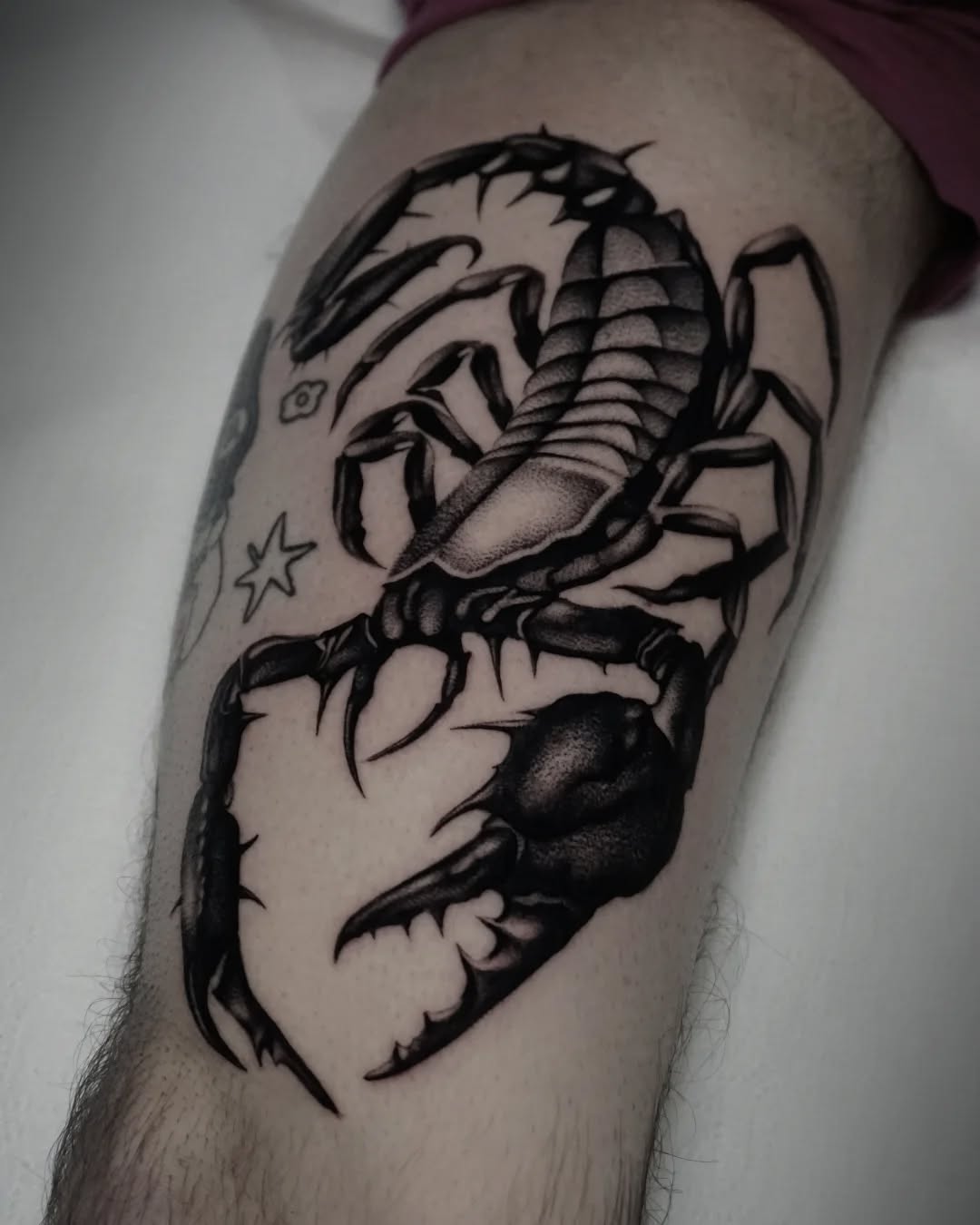 Intricate blackwork scorpion tattoo design