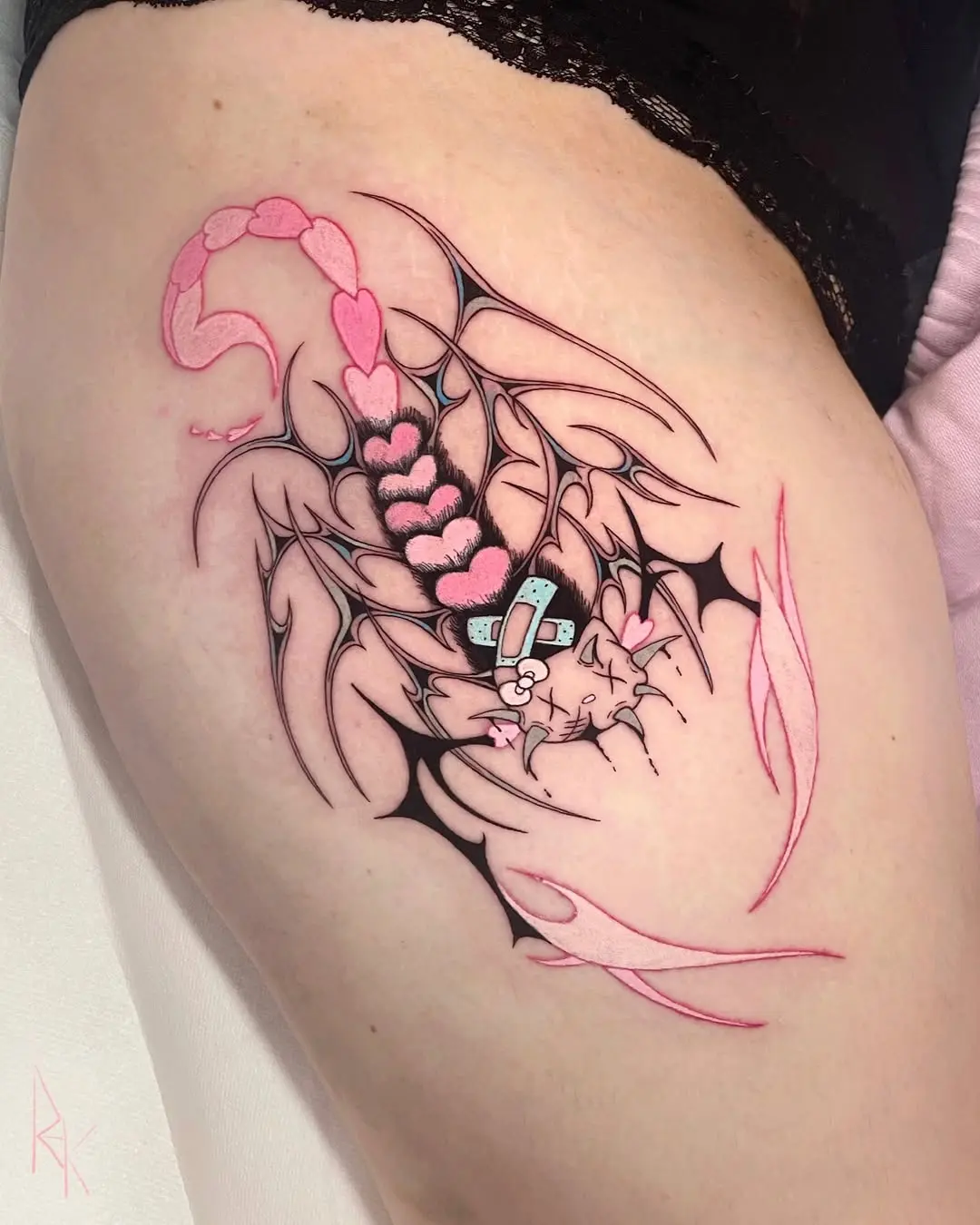 Vibrant Scorpio Tattoo with Heart Details