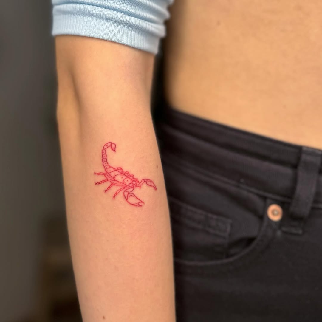 Minimalist Scorpio Tattoo in Bold Red Ink