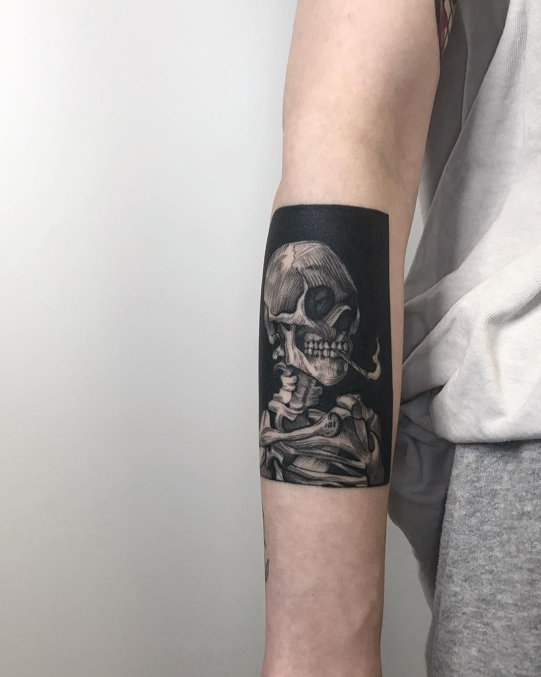 Artistic skeleton tattoo with deep character