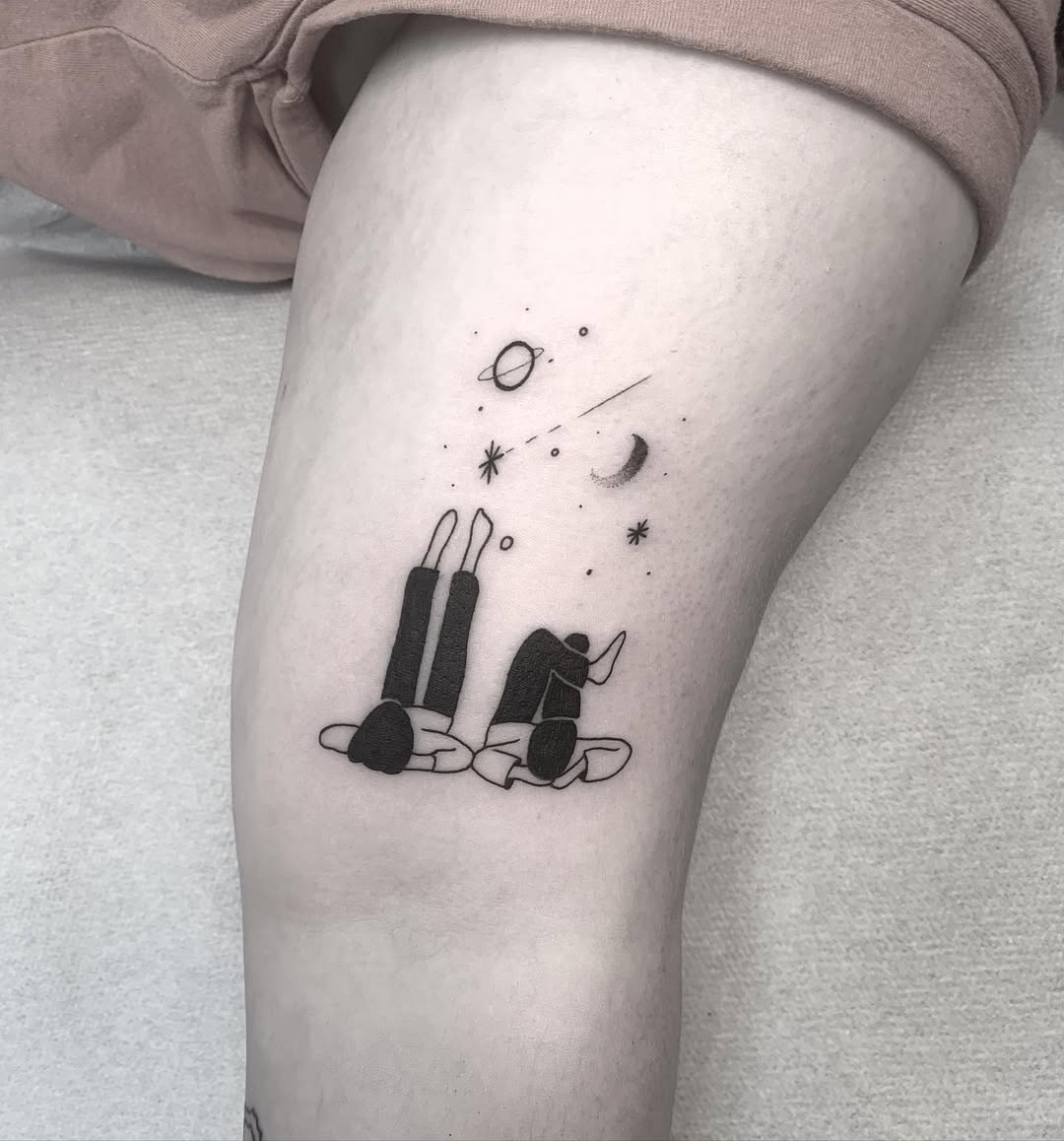 Couple Stargazing Under a Cosmic Sky Tattoo