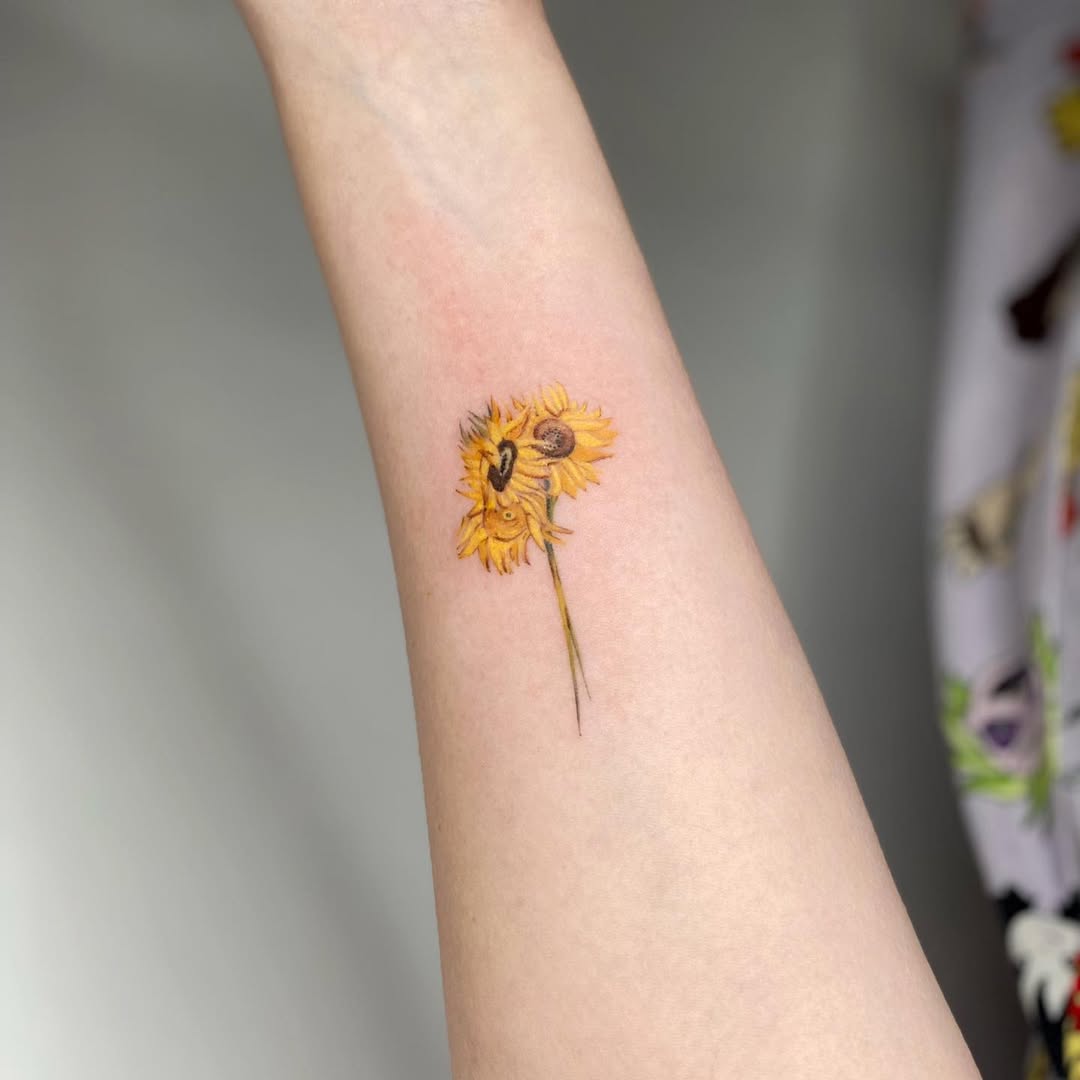 Stunning sunflower tattoo inspired by Van Gogh