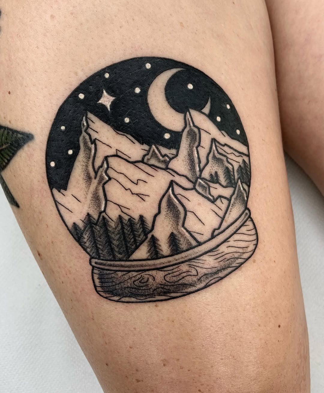 Stunning mountain landscape tattoo design for wanderers