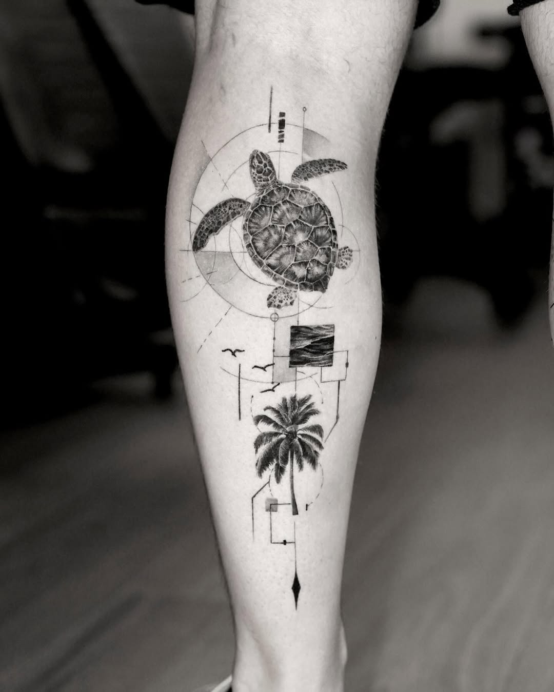 Stunning minimalistic turtle tattoo design