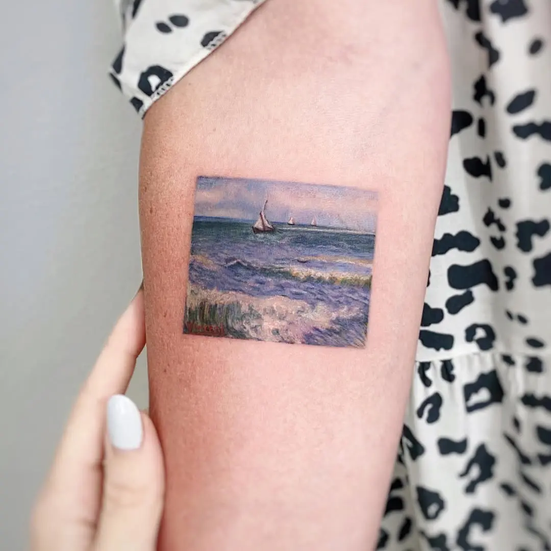Pastoral Van Gogh seascape tattoo design
