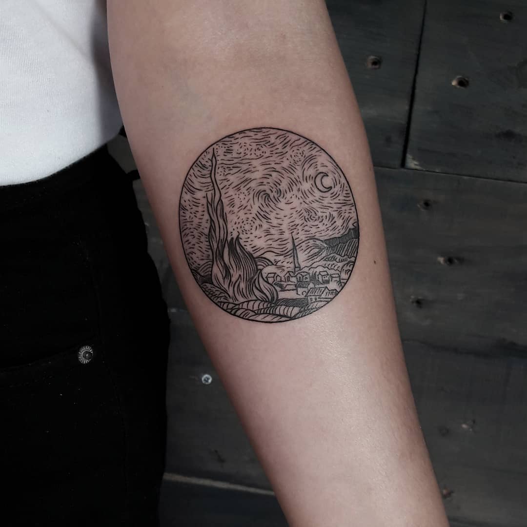 Stunning Van Gogh-inspired celestial tattoo design