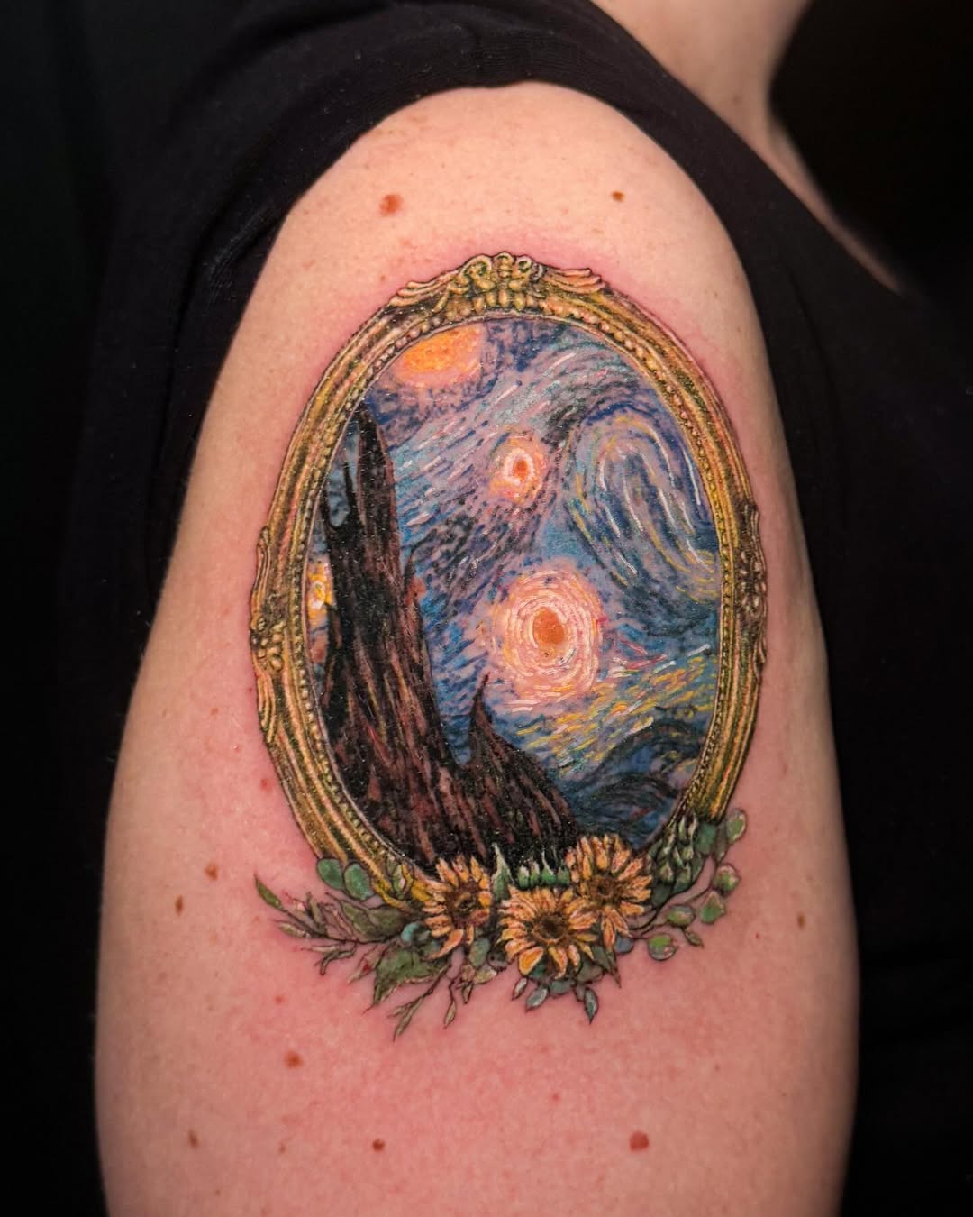 Captivating starry night tattoo in elegant frame