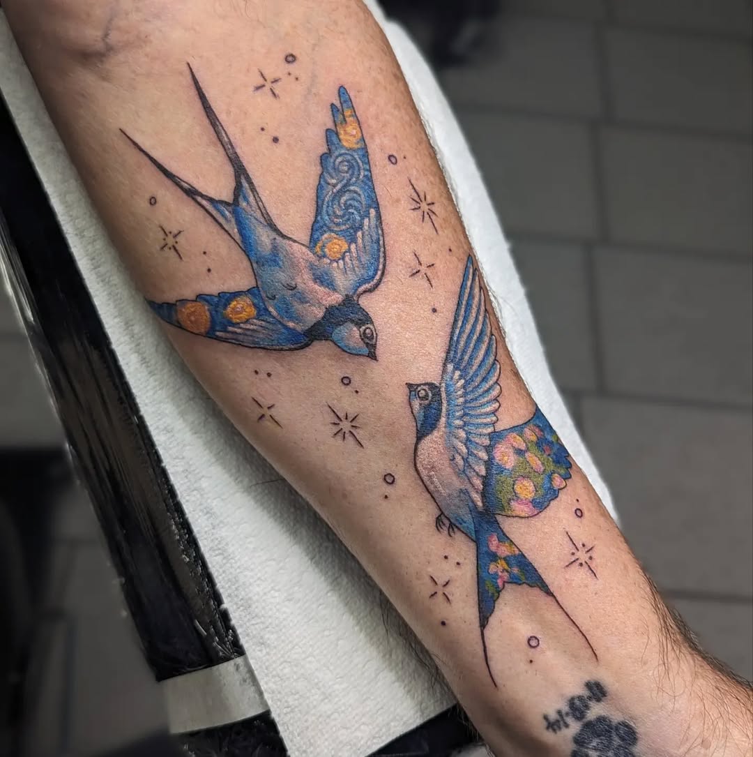 Vibrant birds inspired by Van Gogh's art