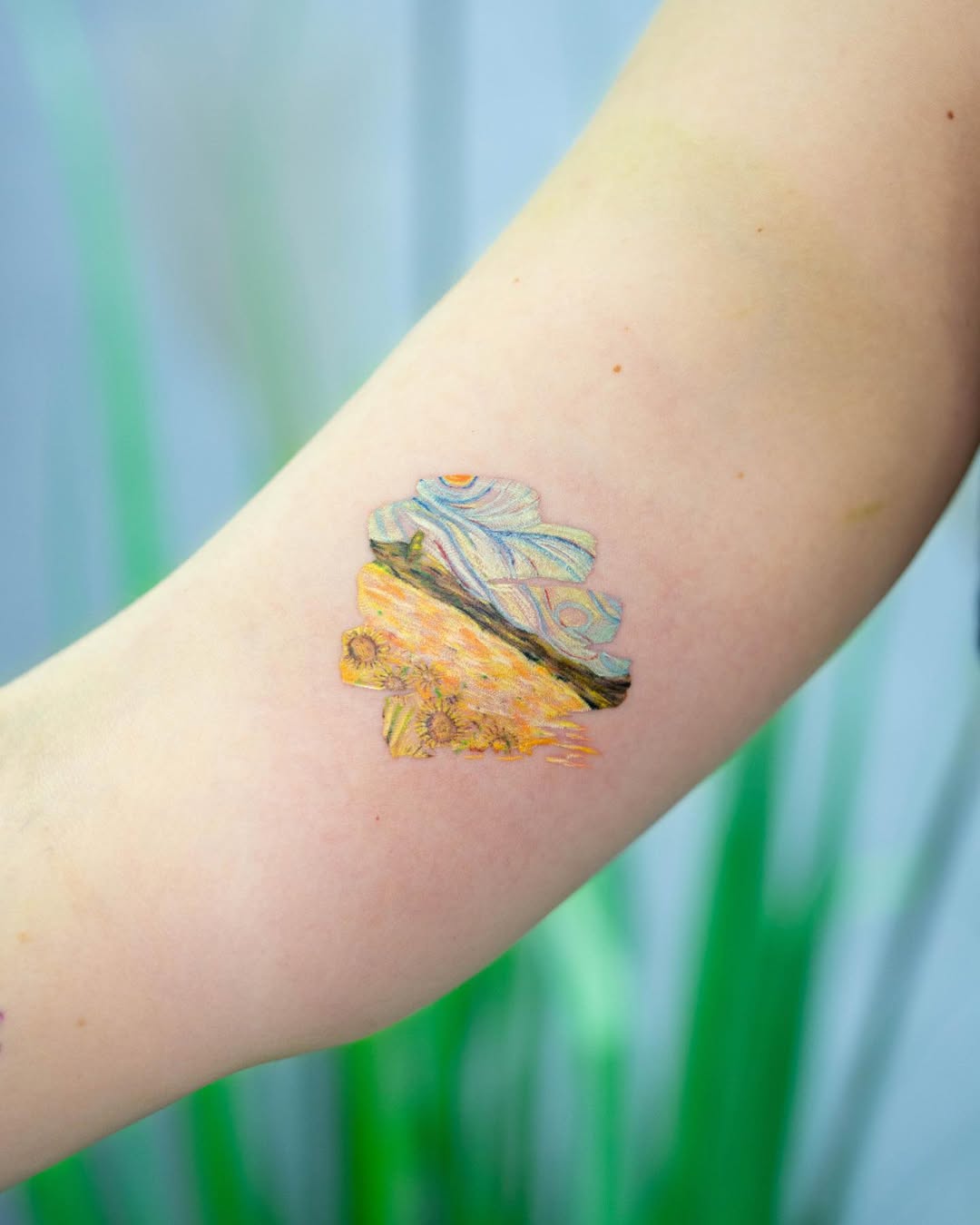 Vibrant Van Gogh-Inspired Floral Tattoo Design