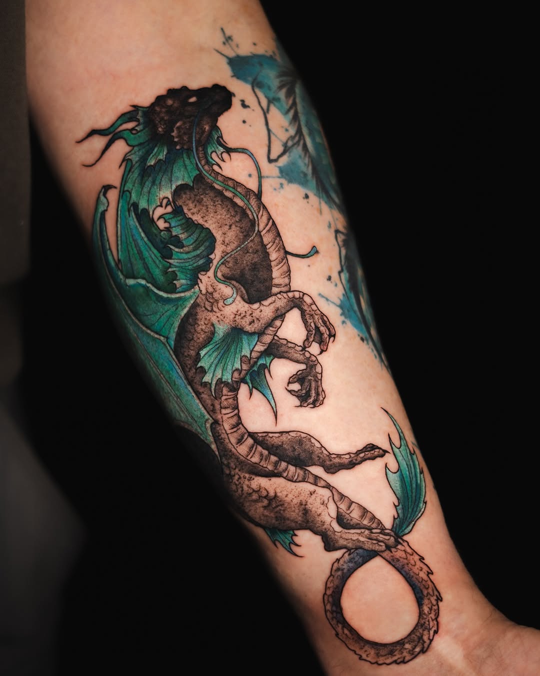 Stunning vibrant dragon tattoo with intricate details