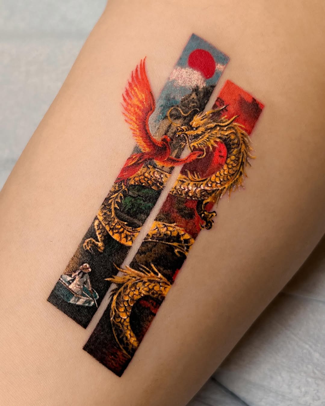 Fusion of mythical creatures in vivid ink