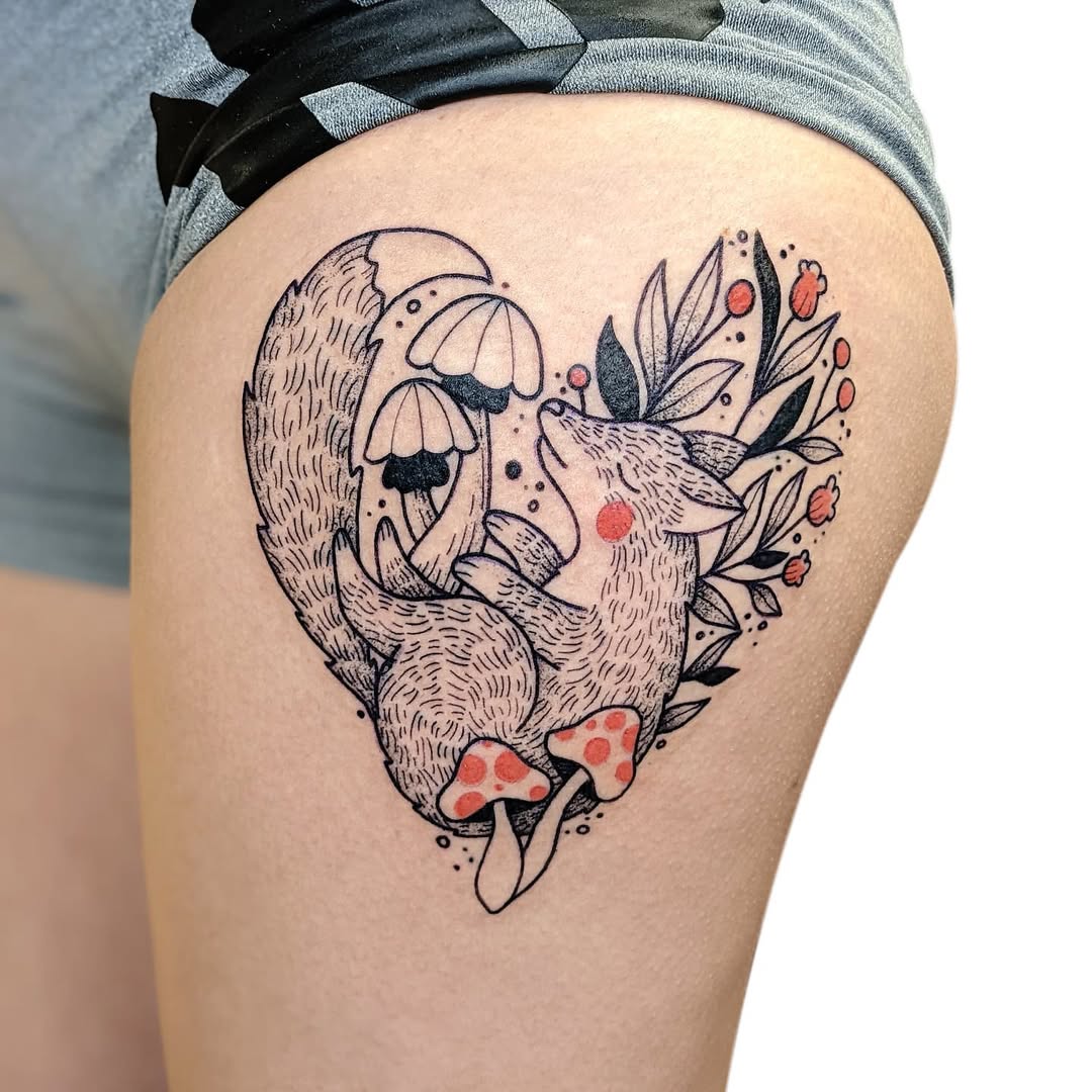 Charming fox tattoo with nature elements