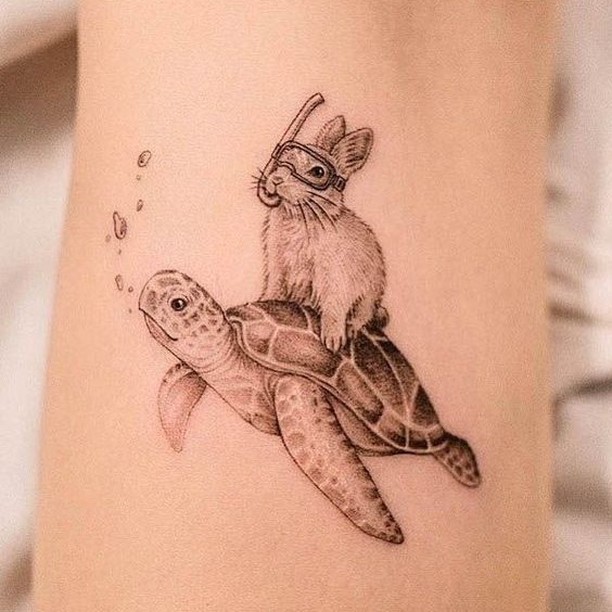 Whimsical Rabbit Riding a Sea Turtle