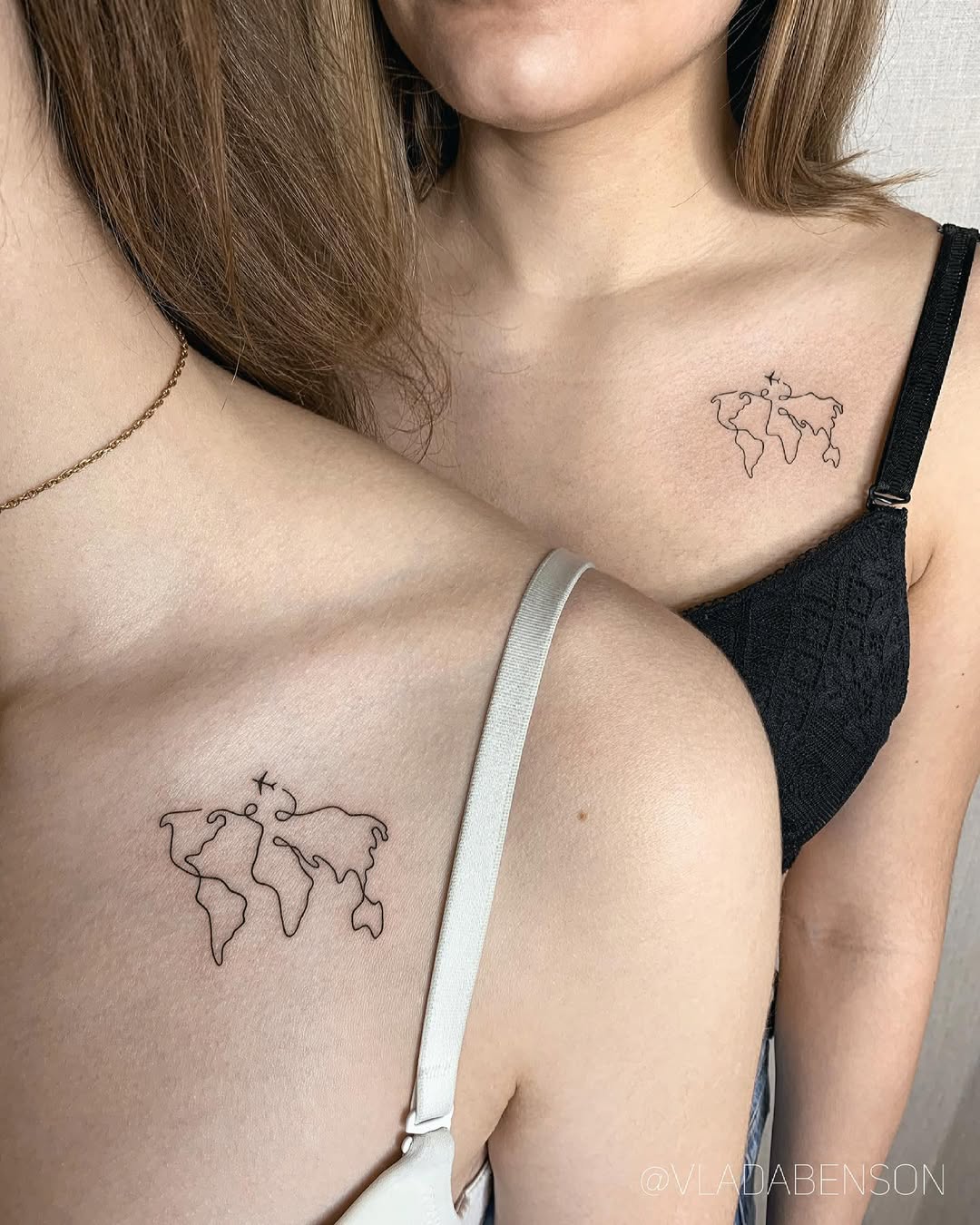 Minimalist world map tattoos for travel lovers