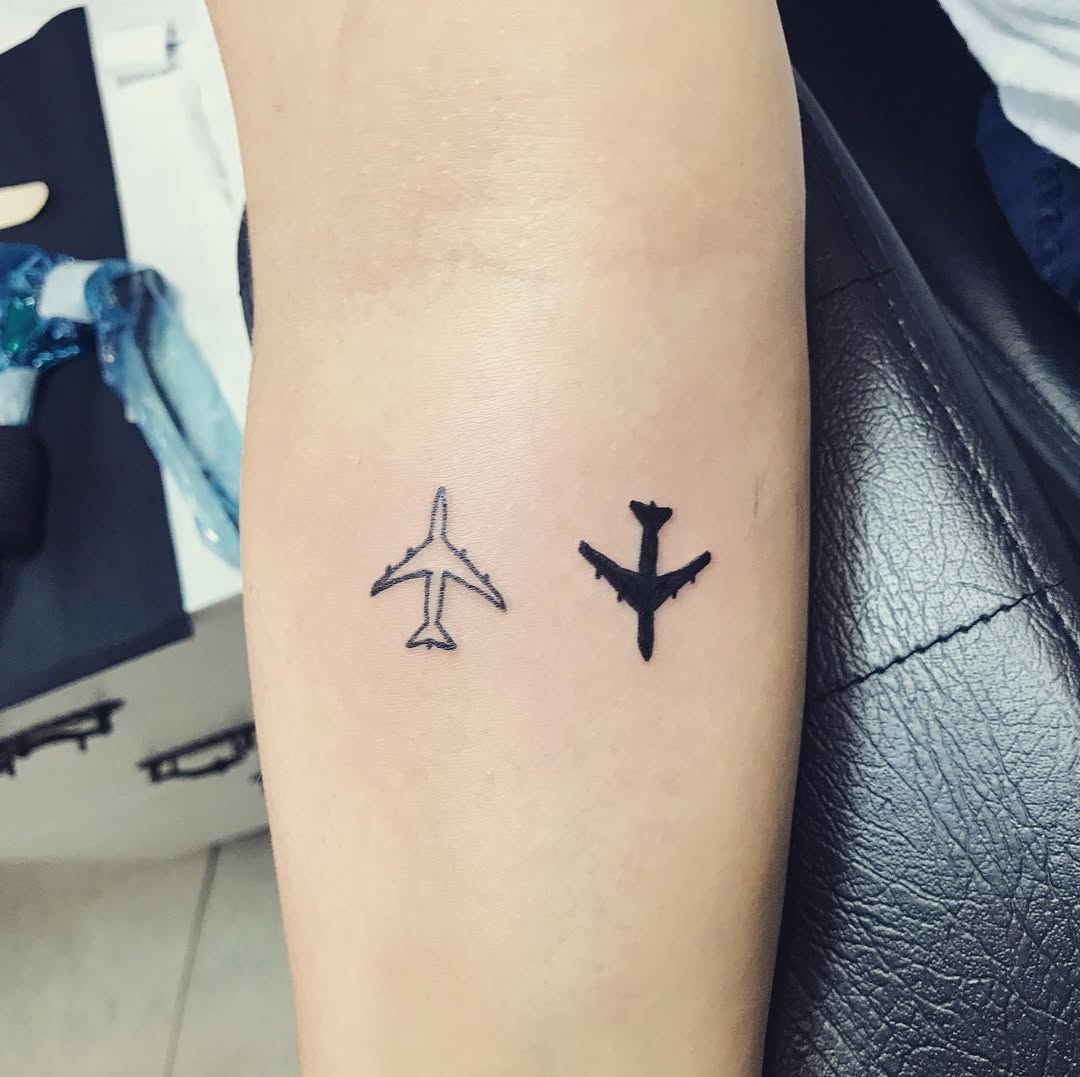 Minimalist Airplane Yin Yang Tattoo Design