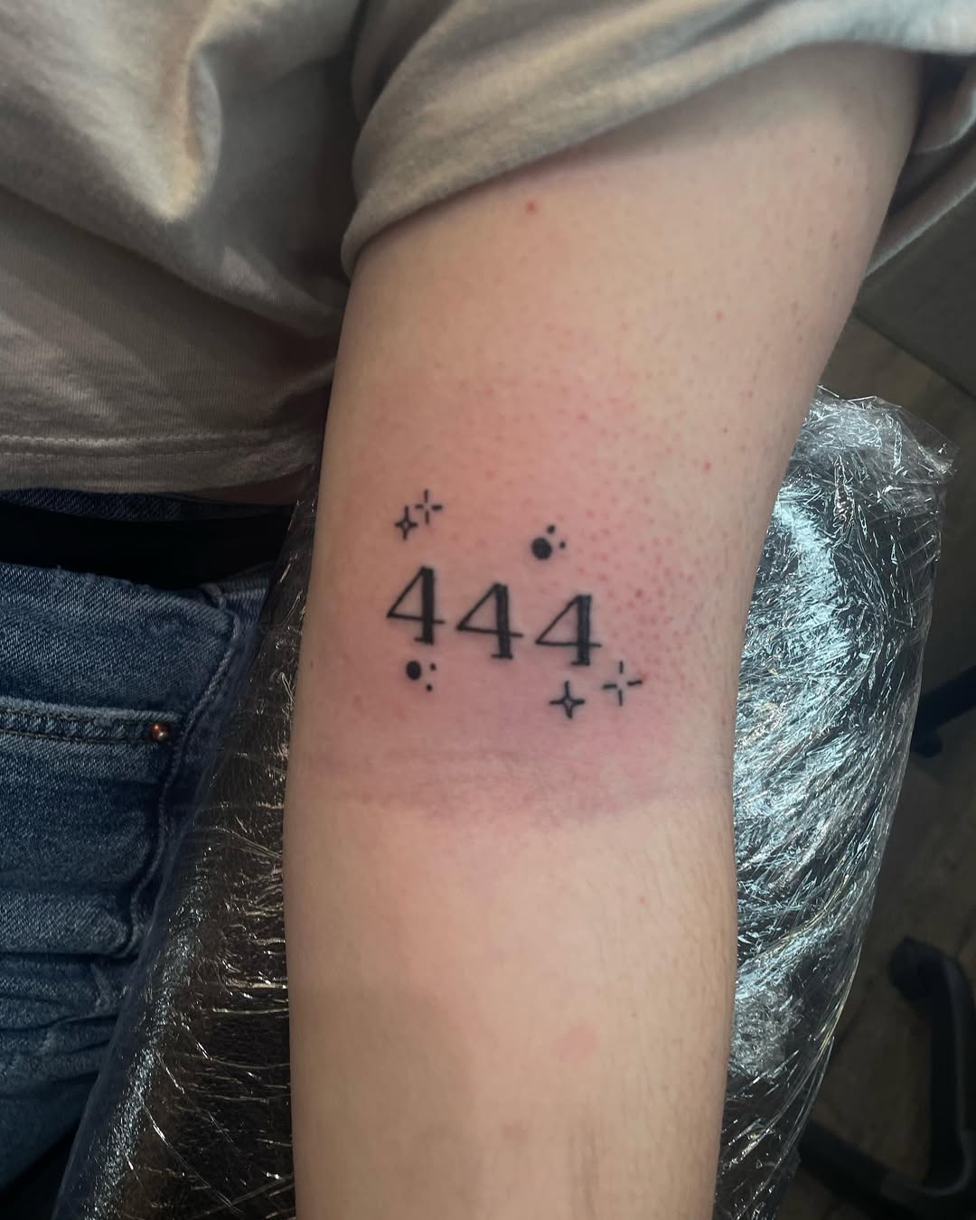 Symbolic 444 Tattoo with Celestial Elements