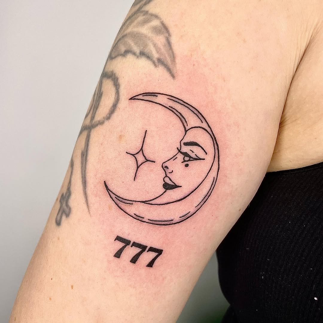 Charming 777 moon tattoo design for reflection