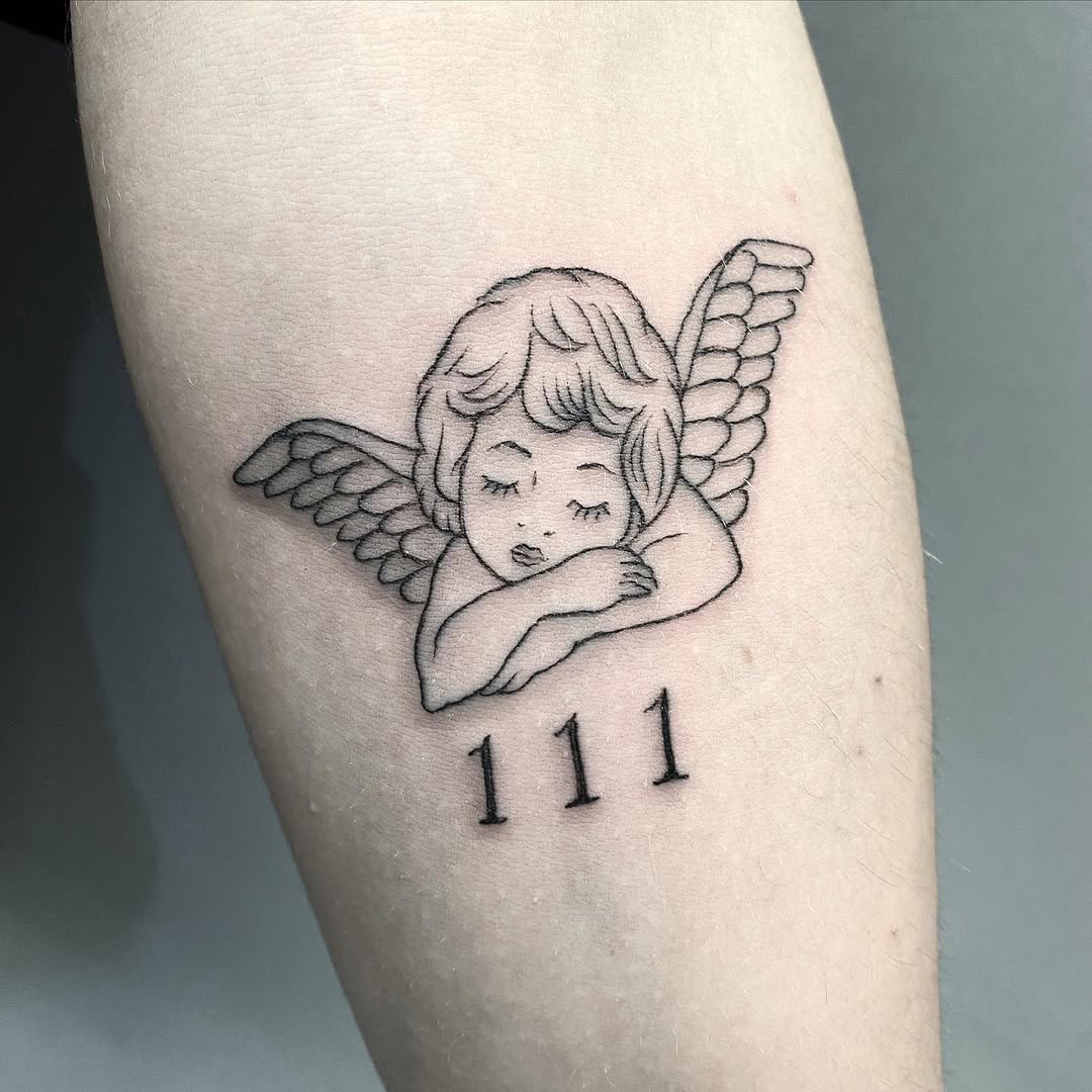 Symbolic angel tattoo with number 111