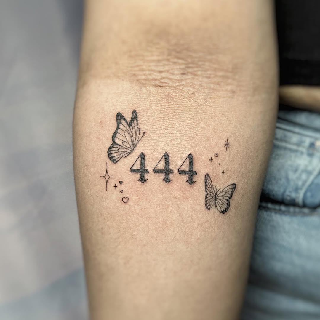 Elegant 444 Tattoo with Butterfly Accents