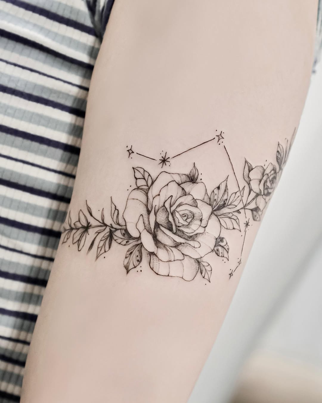 Elegant Aries Floral and Constellation Tattoo