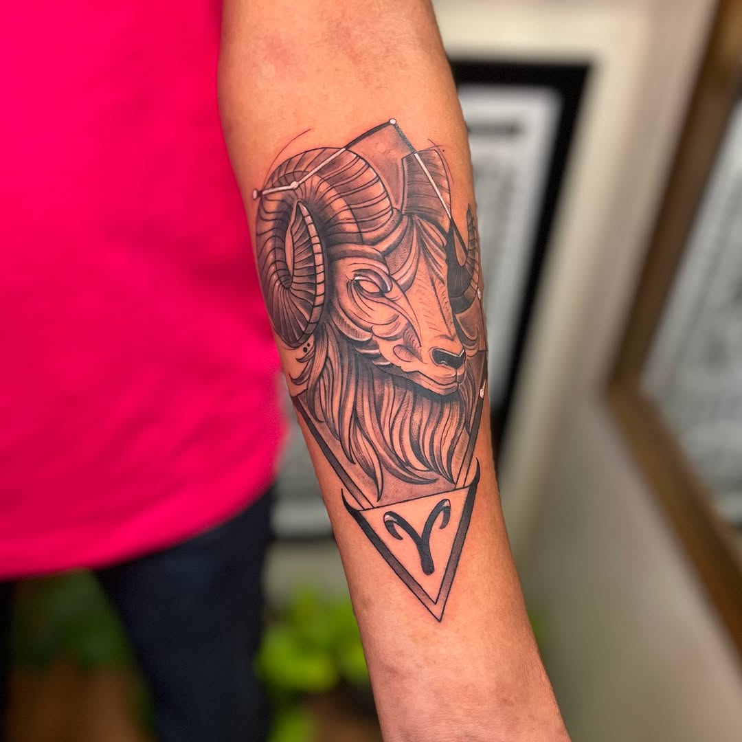 Bold Aries Ram Head Tattoo Design