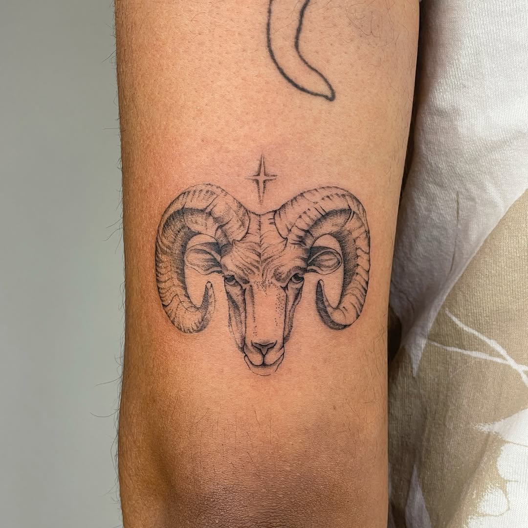 Bold Aries Ram Head Tattoo Design