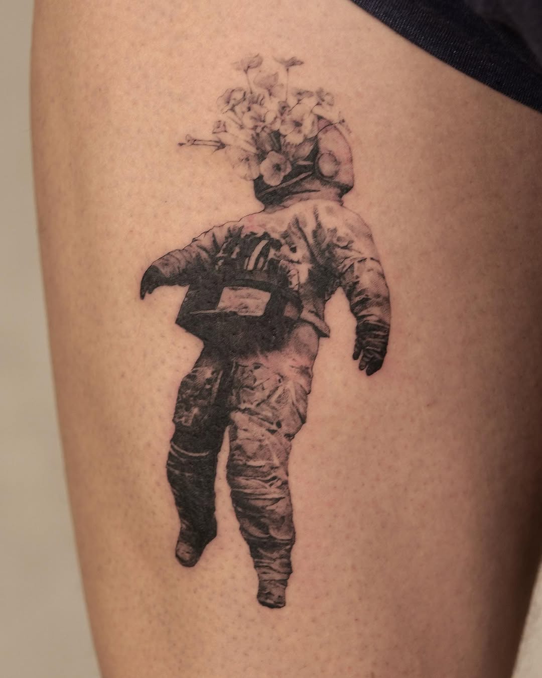 Whimsical astronaut with a floral twist