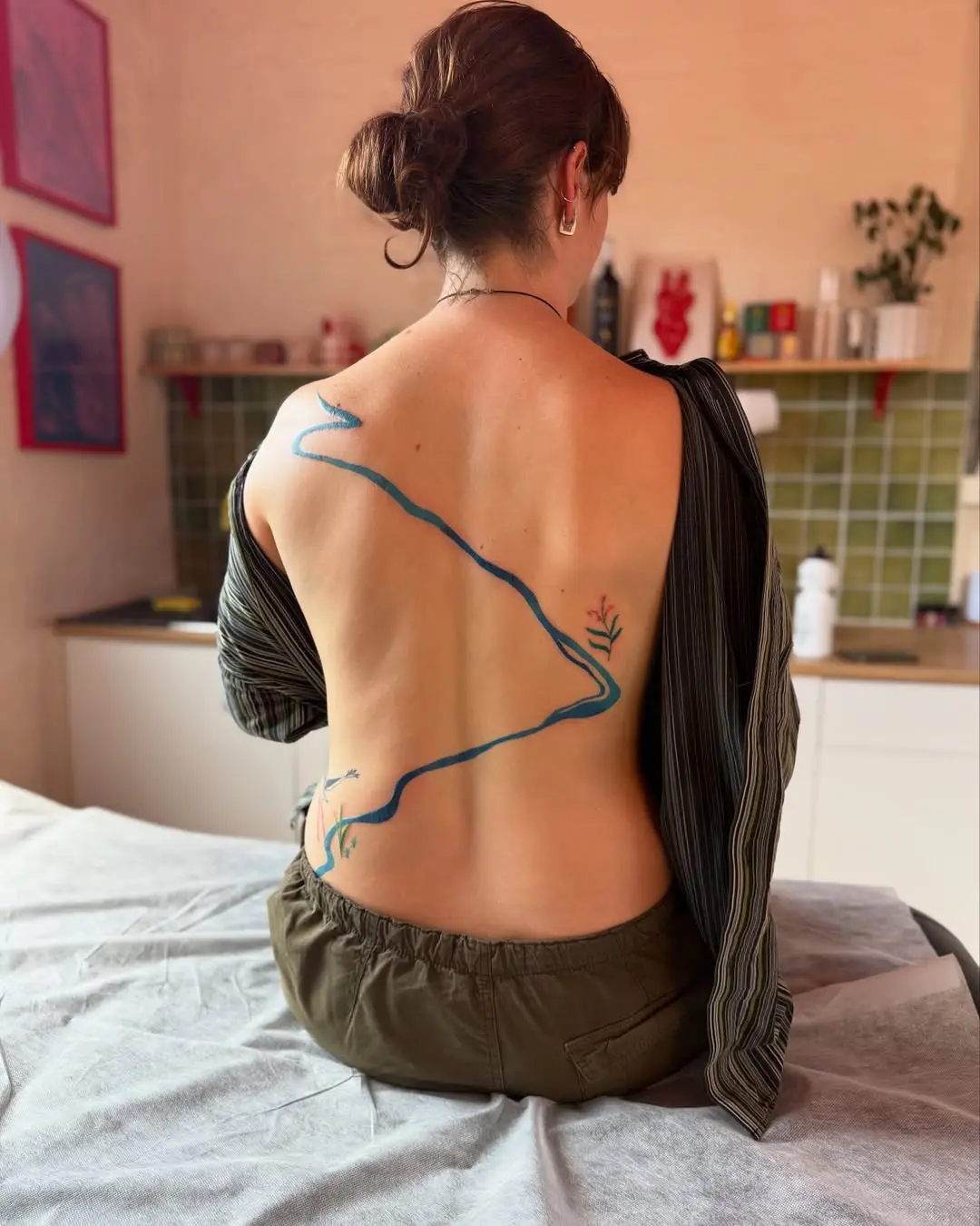 Stunning blue abstract back tattoo design