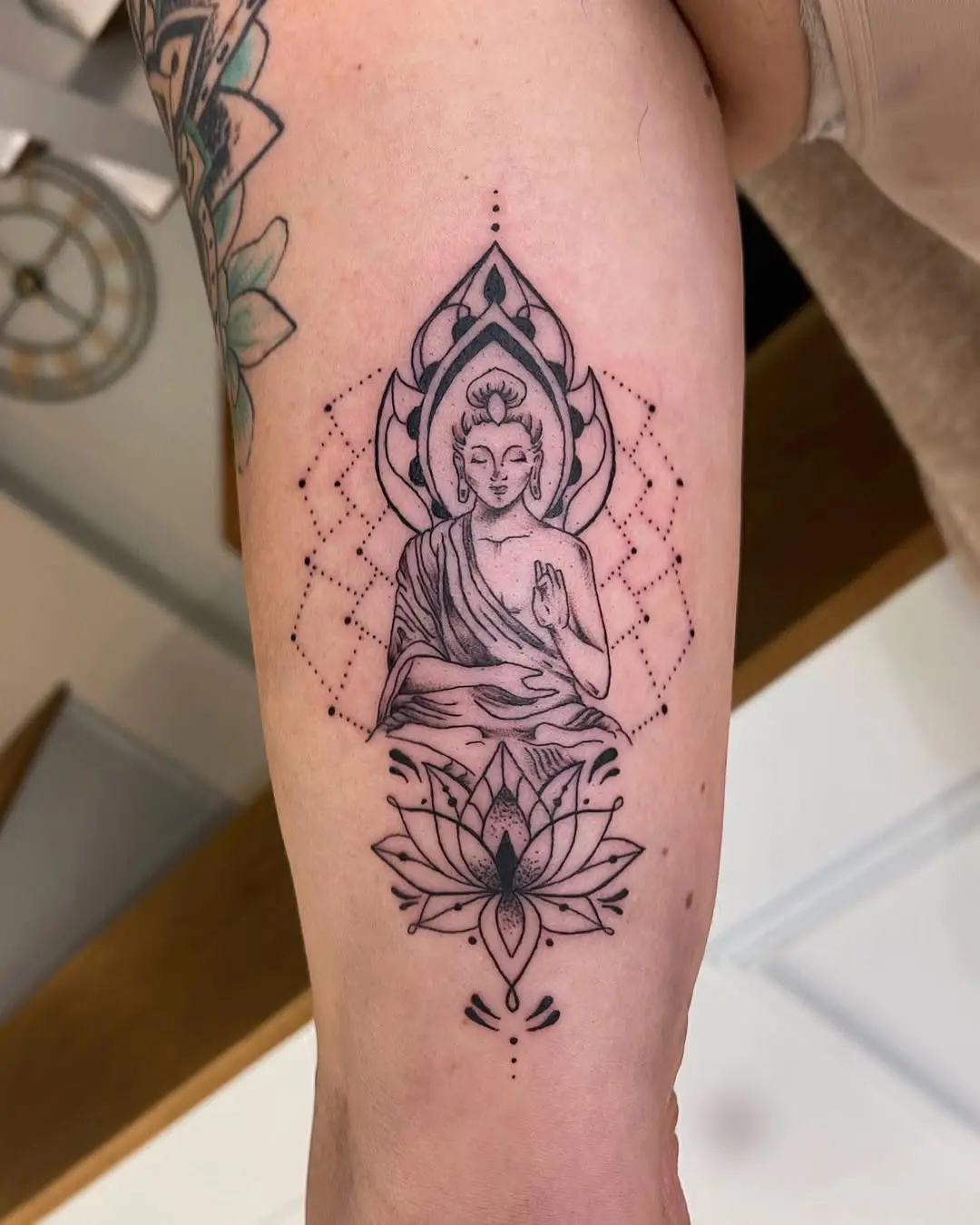 Serene Buddha and Lotus Yoga Tattoo Inspiration