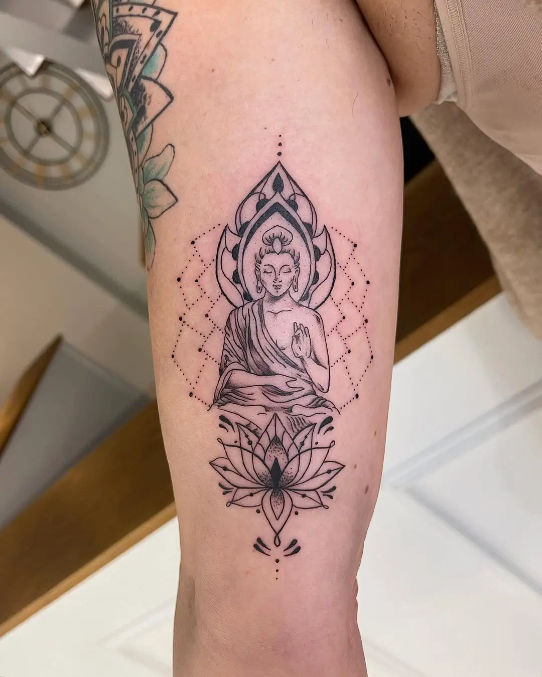 Beautiful Buddha and Lotus Yoga Tattoo Design