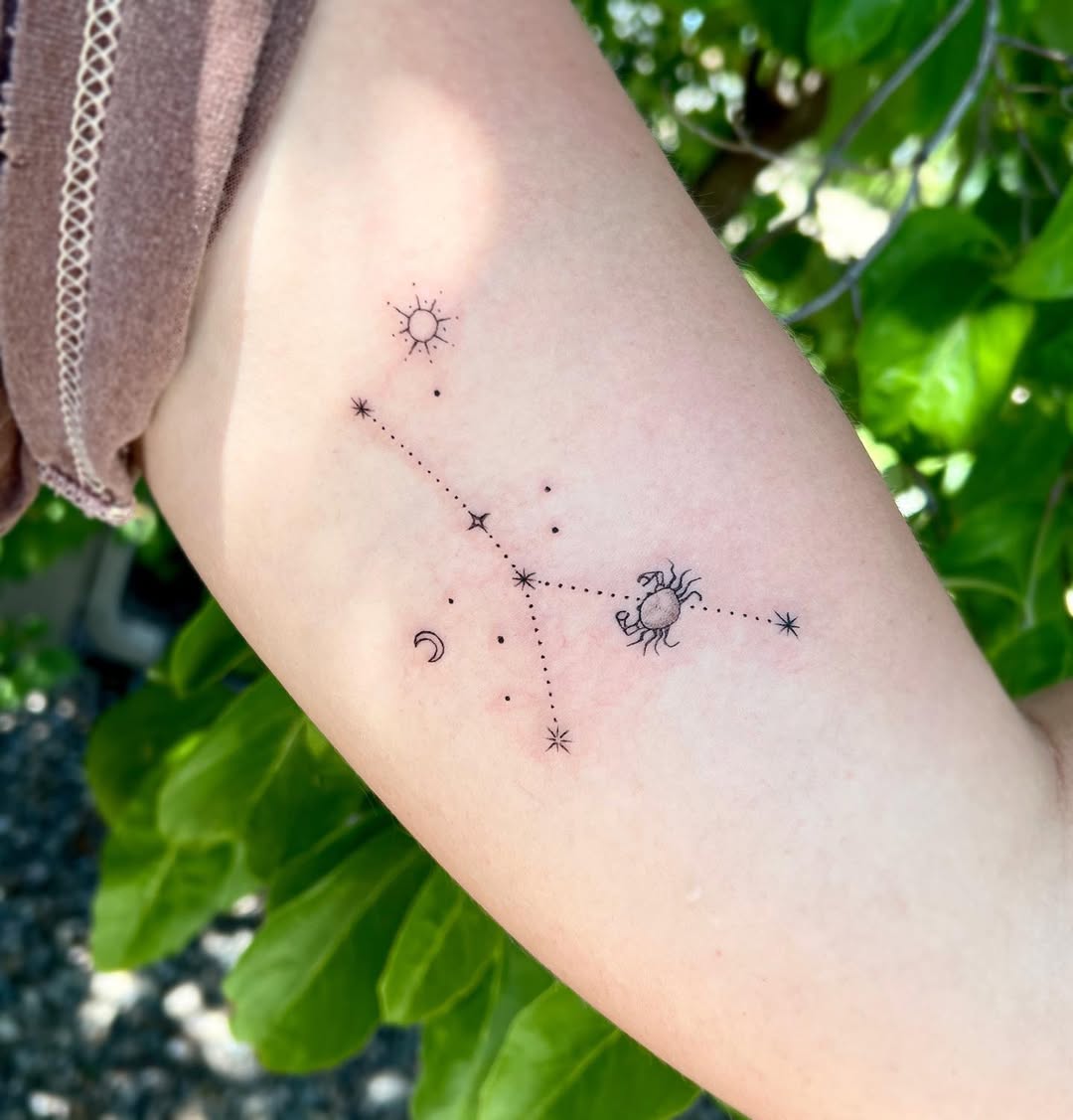 Elegant Cancer Zodiac Tattoo Design with Celestial Elements