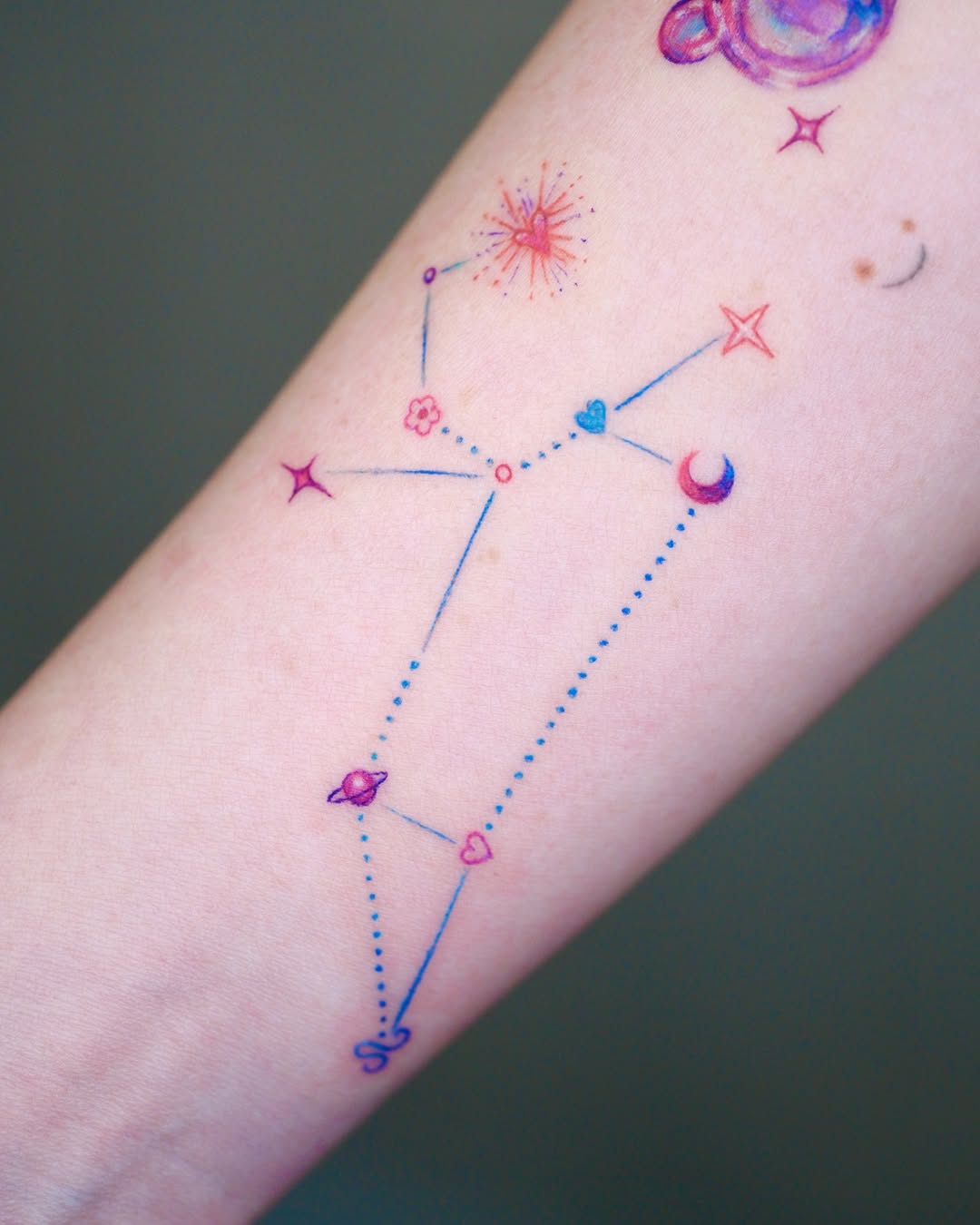 Colorful cancer zodiac constellation tattoo design