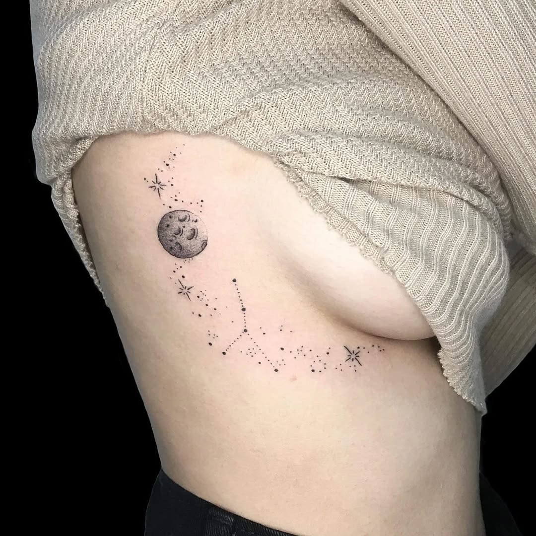 Celestial Cancer Zodiac Tattoo with Moon Design