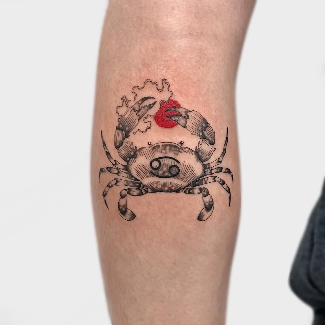 Stylish Cancer Zodiac Crab Tattoo Design