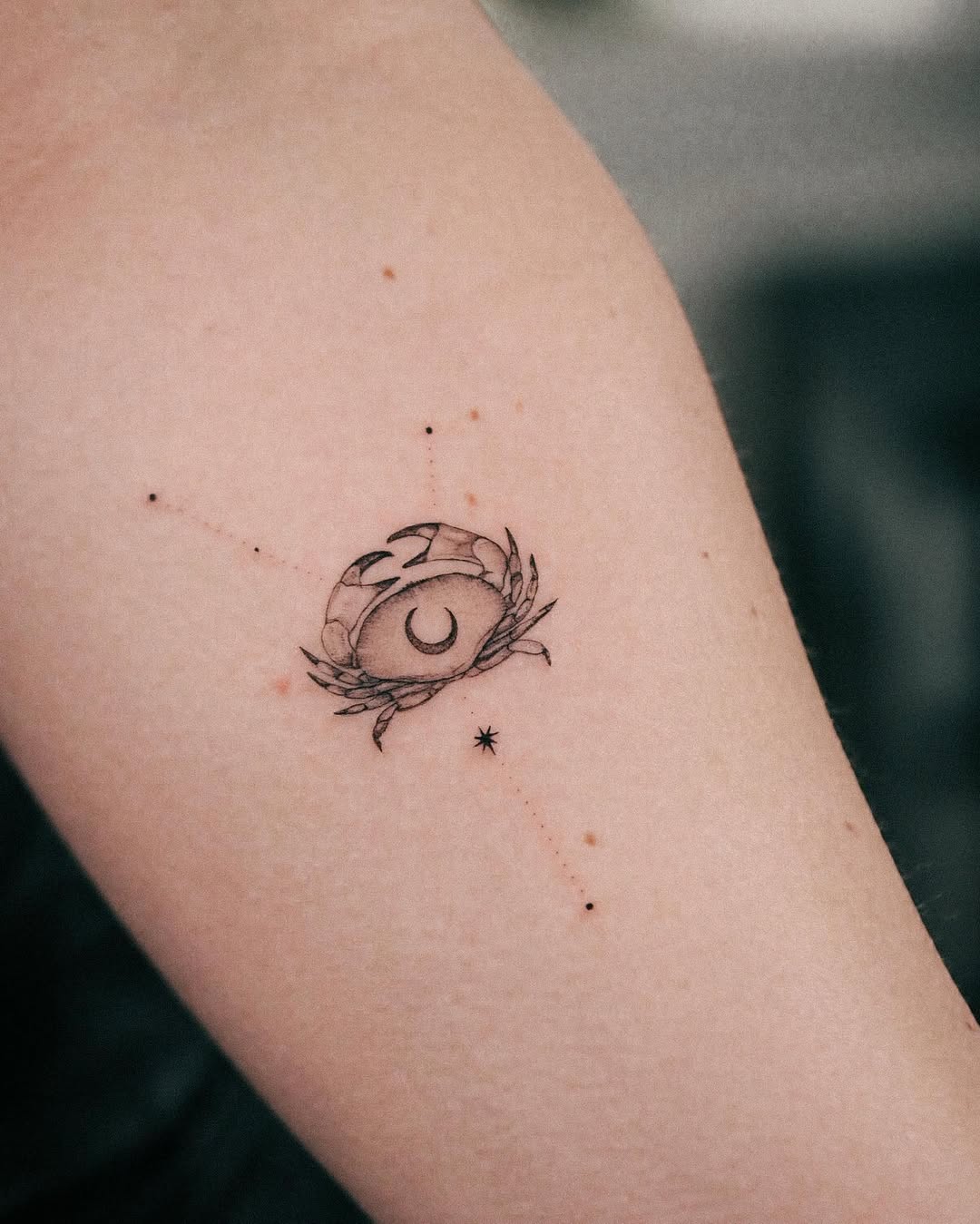 Elegant Cancer Zodiac Tattoo with Moon and Stars