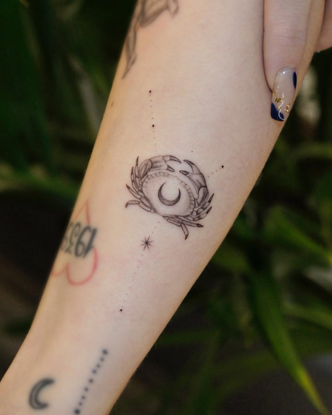 Elegant Cancer Zodiac Tattoo with Moon Motif