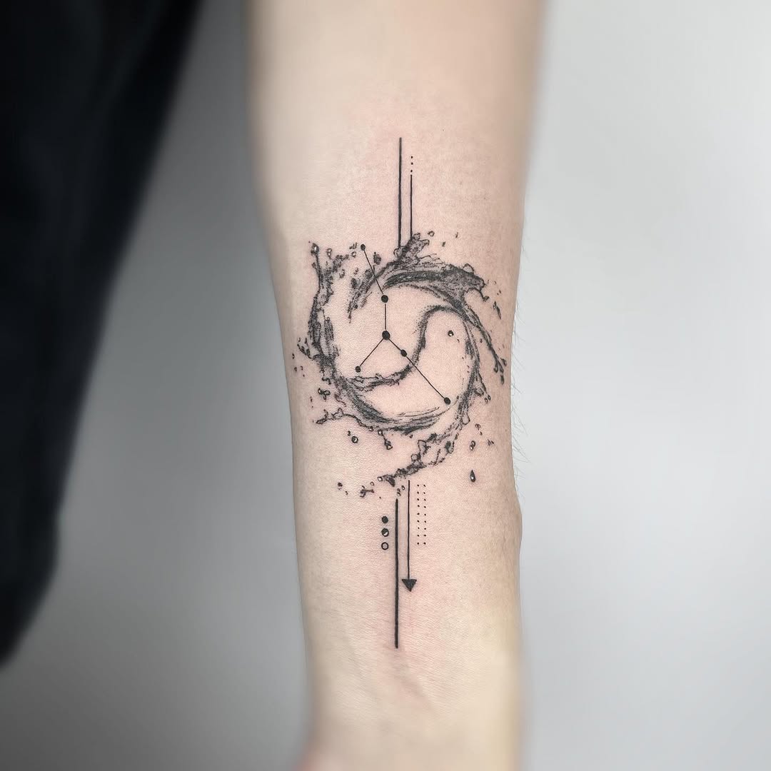 Elegant Cancer Zodiac Tattoo with Waves